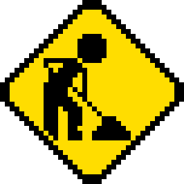 A yellow diamond hazard sign pictures a person digging the ground with a shovel.